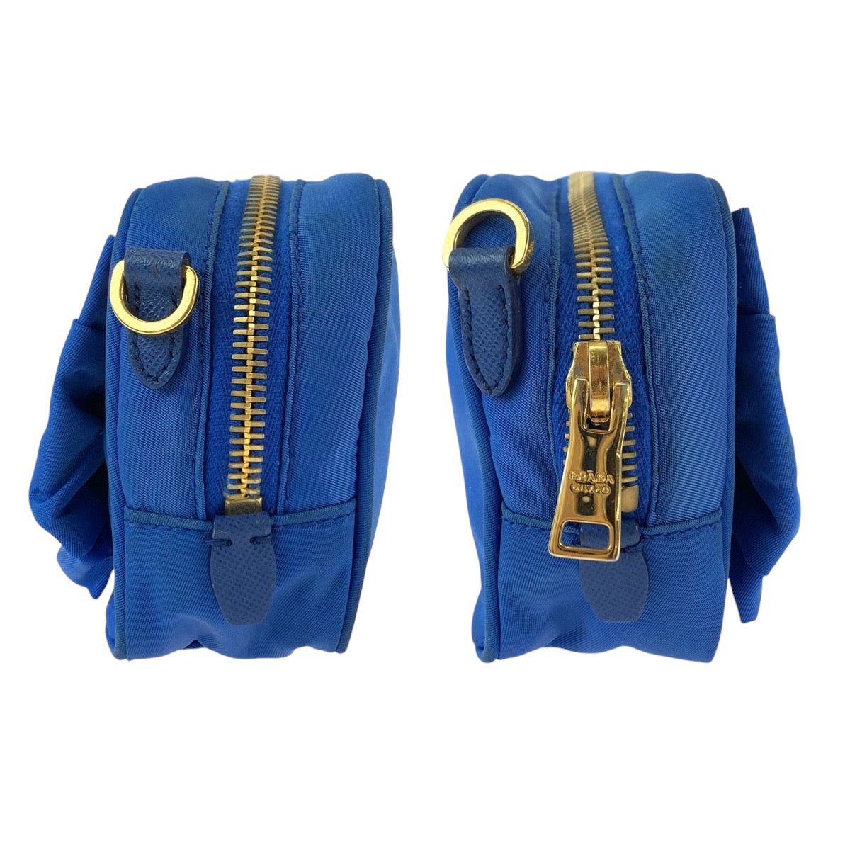 PRADA Shoulder Bag Nylon Blue GoldMetal Shoulder Bag Crossbody Pochette Test ribbon Women Used Authentic