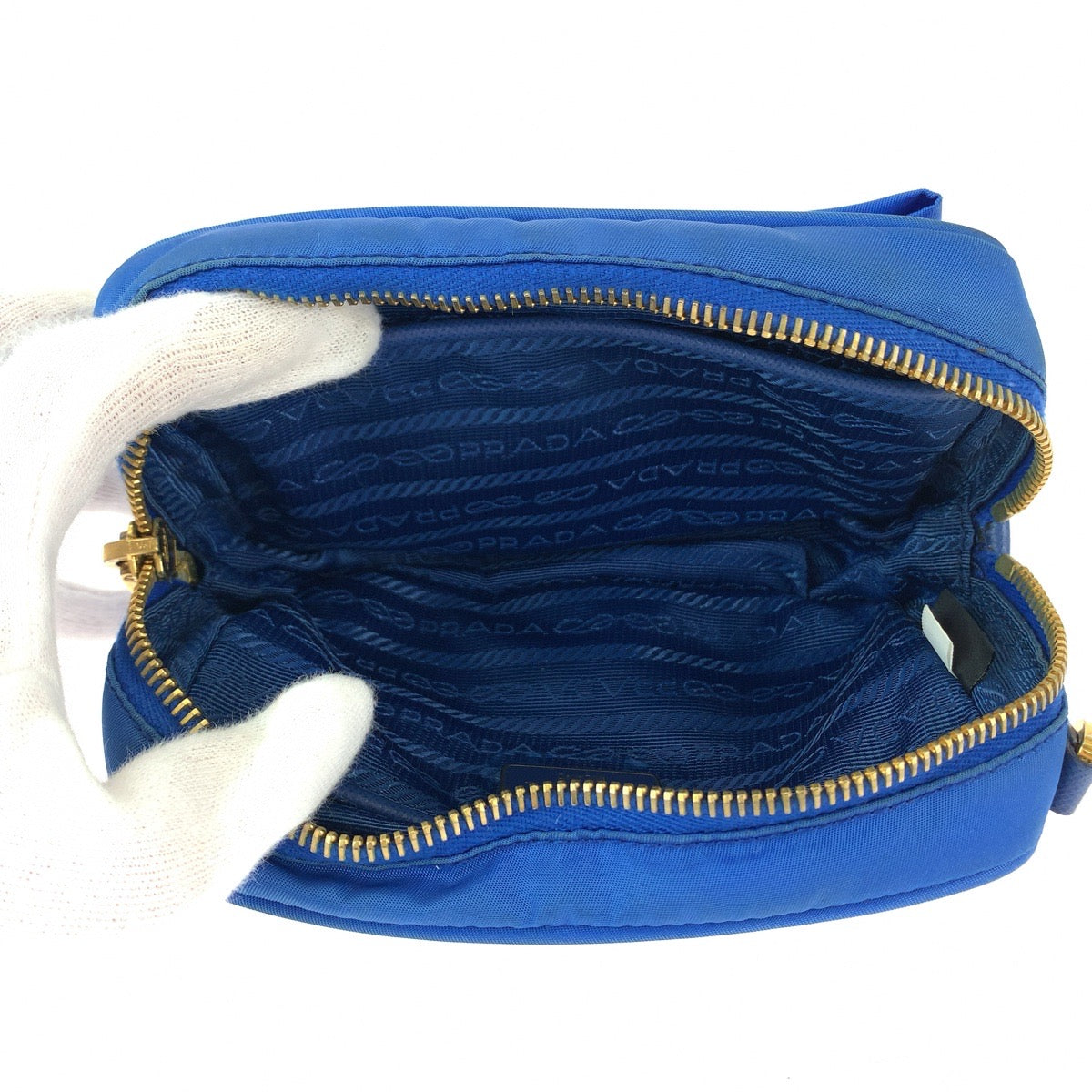 PRADA Shoulder Bag Nylon Blue GoldMetal Shoulder Bag Crossbody Pochette Test ribbon Women Used Authentic