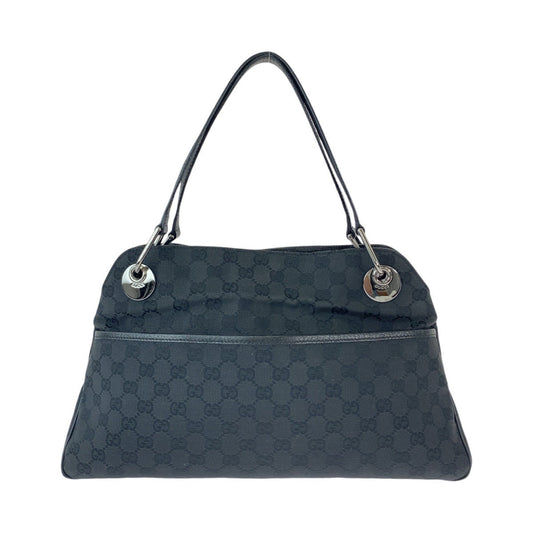 GUCCI Tote Bag 121023 GG canvas, leather Black SilverMetal Tote Bag Shoulder Bag Women Used Authentic