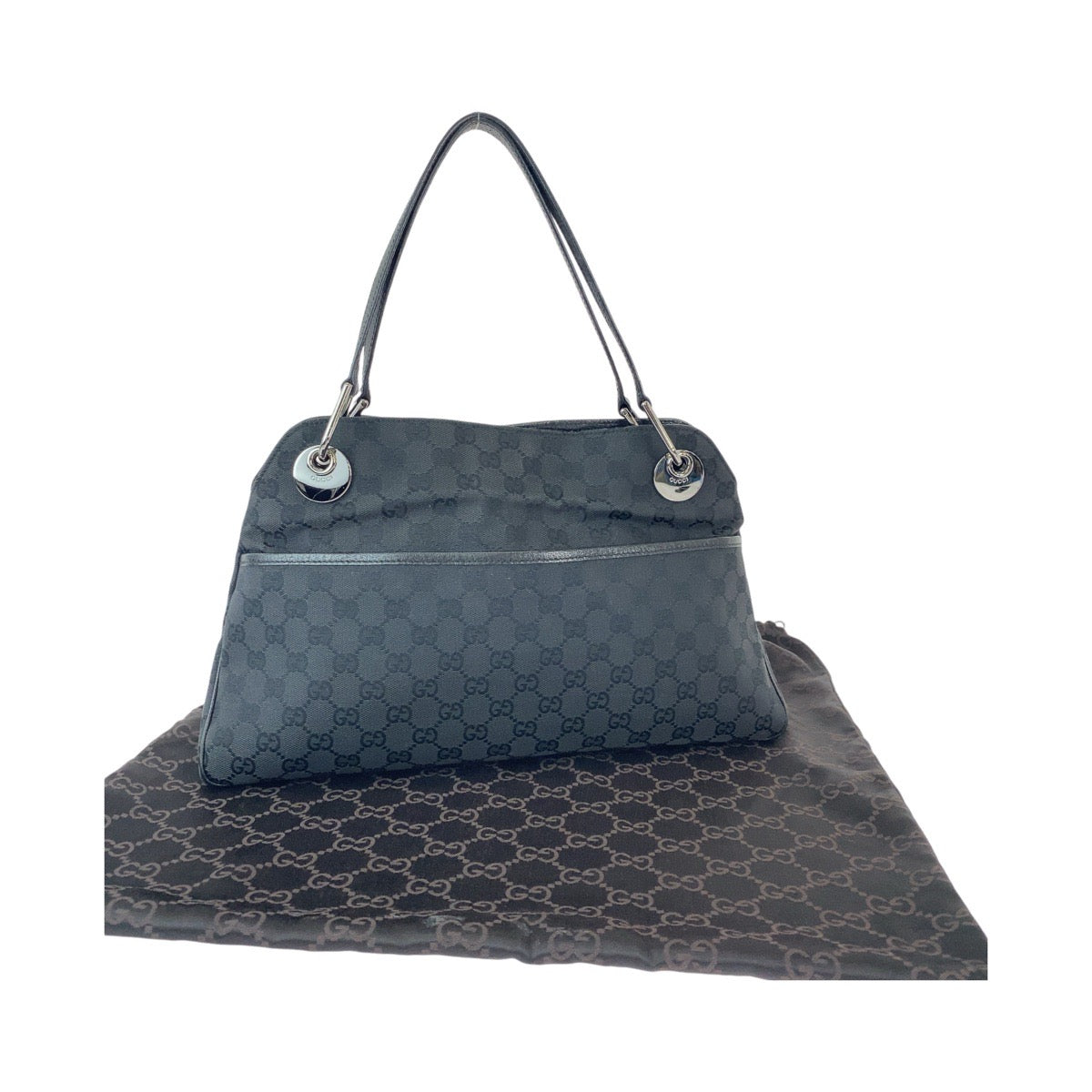 GUCCI Tote Bag 121023 GG canvas, leather Black SilverMetal Tote Bag Shoulder Bag Women Used Authentic
