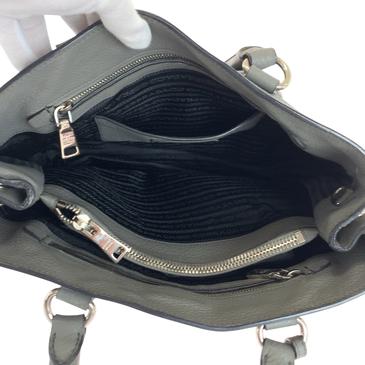 PRADA Shoulder Bag BN2579 leather Grey SilverMetal Shoulder Bag Tote Bag Handbag 2way Vitterodino logo Women Used Authentic