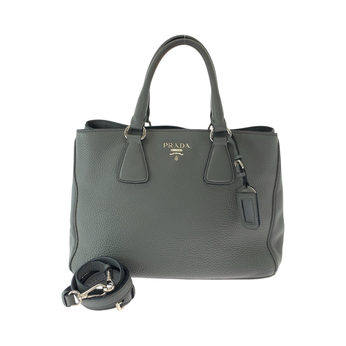 PRADA Shoulder Bag BN2579 leather Grey SilverMetal Shoulder Bag Tote Bag Handbag 2way Vitterodino logo Women Used Authentic
