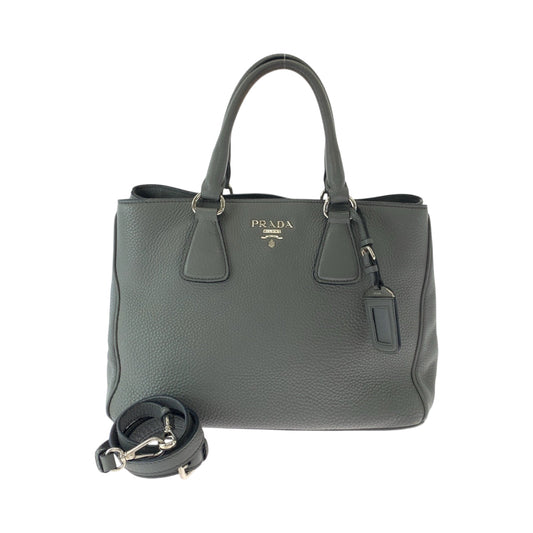 PRADA Shoulder Bag BN2579 leather Grey SilverMetal Shoulder Bag Tote Bag Handbag 2way Vitterodino logo Women Used Authentic
