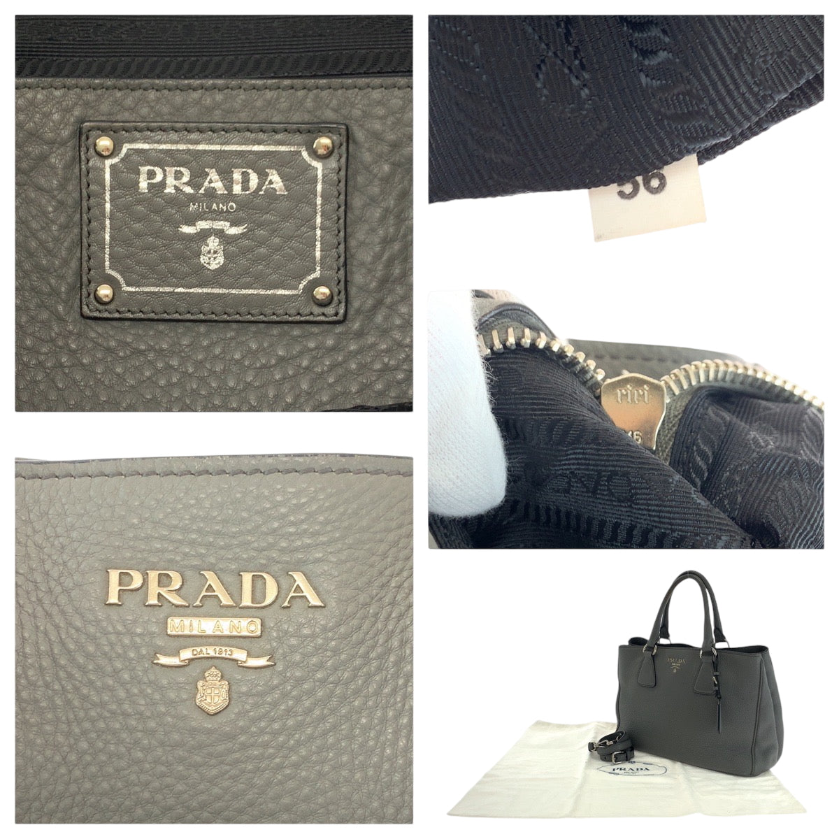 PRADA Shoulder Bag BN2579 leather Grey SilverMetal Shoulder Bag Tote Bag Handbag 2way Vitterodino logo Women Used Authentic