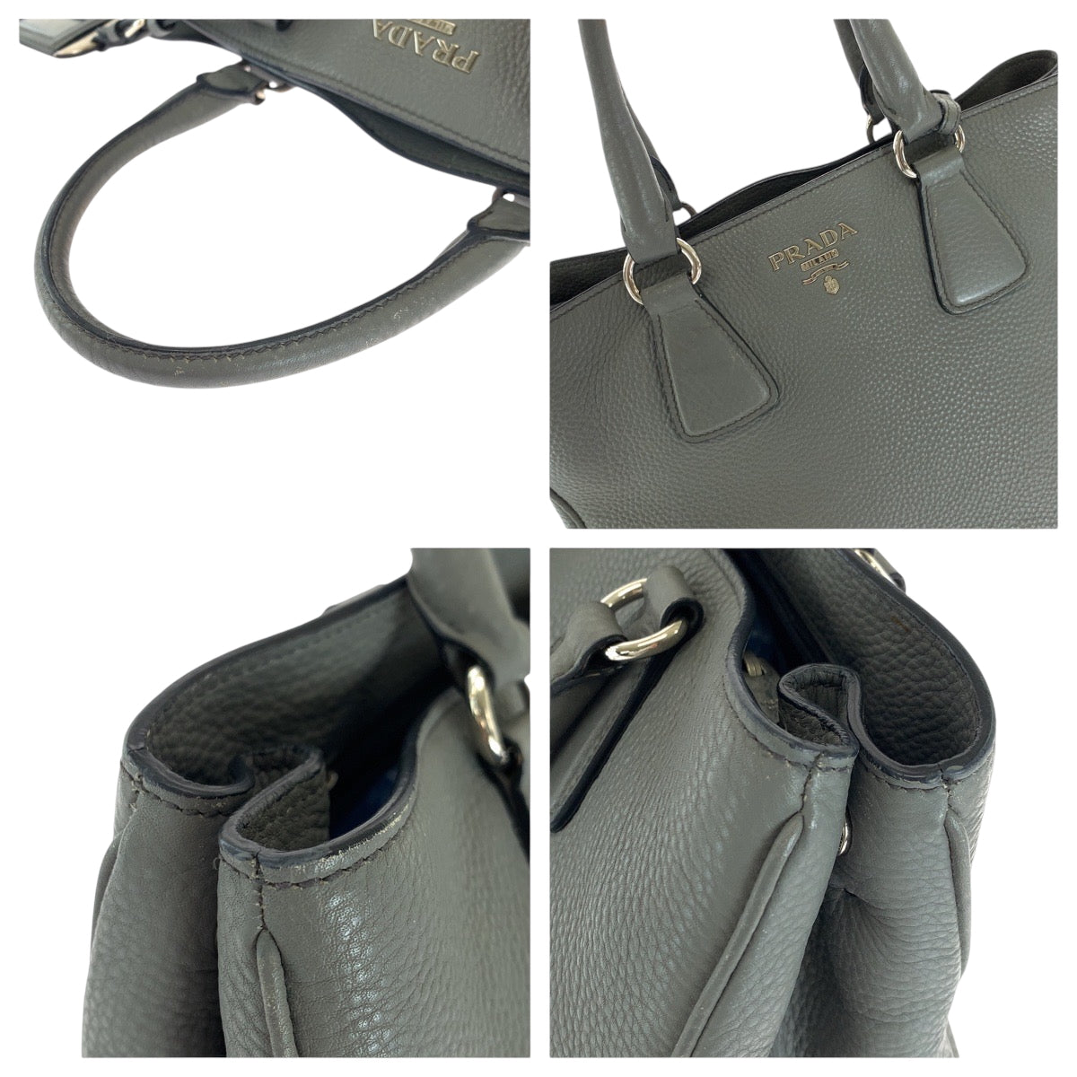 PRADA Shoulder Bag BN2579 leather Grey SilverMetal Shoulder Bag Tote Bag Handbag 2way Vitterodino logo Women Used Authentic