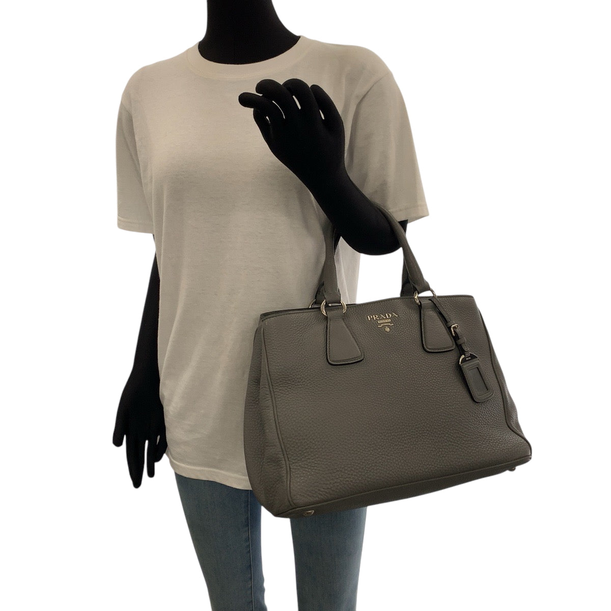 PRADA Shoulder Bag BN2579 leather Grey SilverMetal Shoulder Bag Tote Bag Handbag 2way Vitterodino logo Women Used Authentic