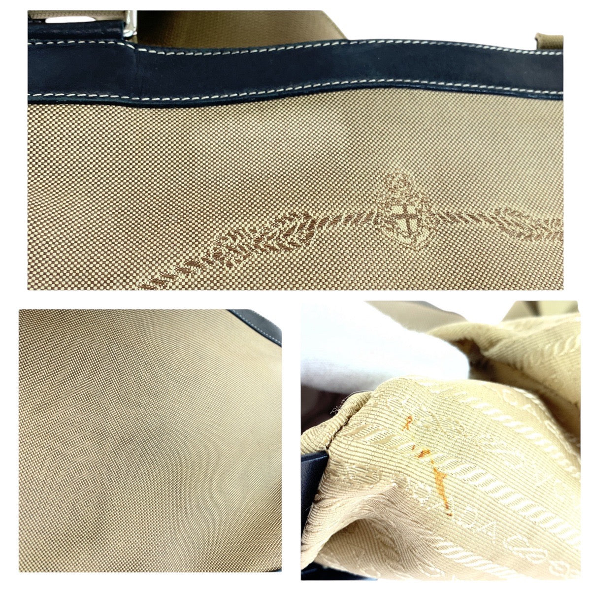 PRADA Shoulder Bag Canvas, Leather Beige Black SilverMetal Crossbody Shoulder Bag Logo jacquard Women Used Authentic