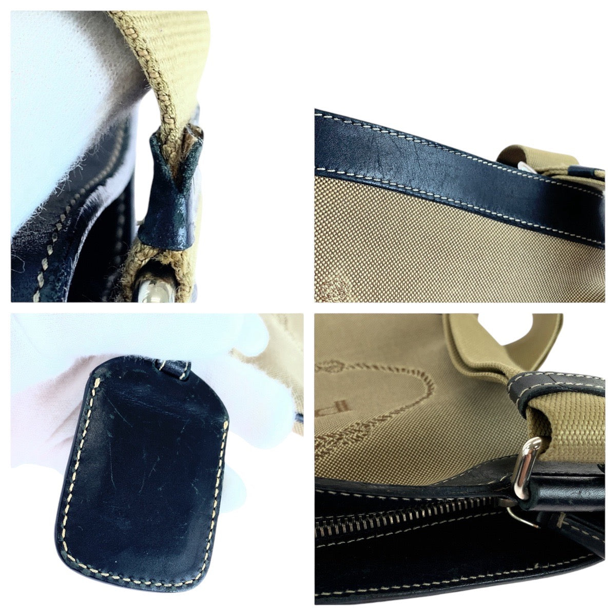 PRADA Shoulder Bag Canvas, Leather Beige Black SilverMetal Crossbody Shoulder Bag Logo jacquard Women Used Authentic