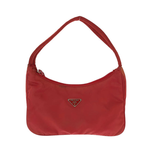 PRADA Handbag MV515 Nylon Red Silver Metal Handbag accessory pouch Tessuto Hobo Triangle With logo Women Used Authentic