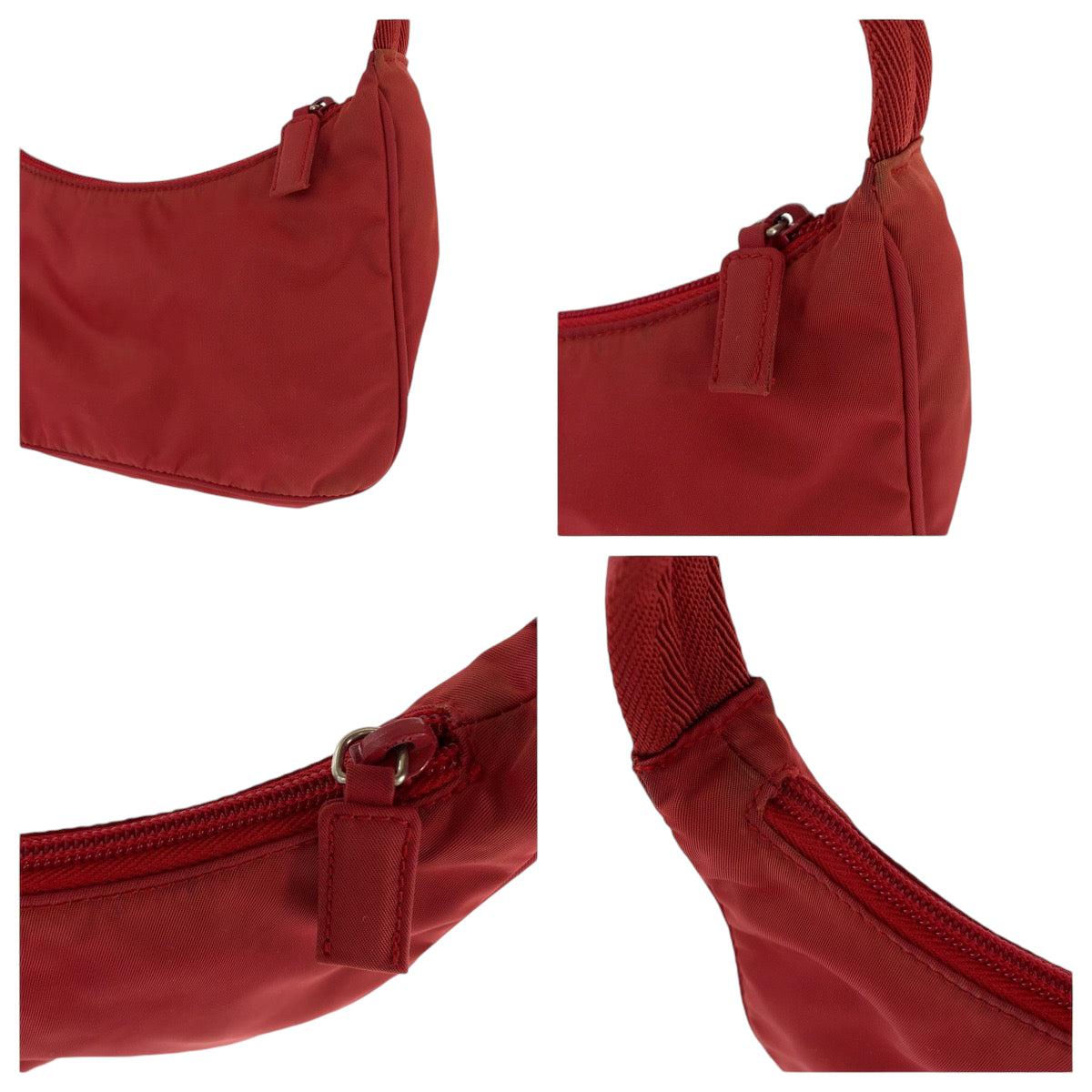 PRADA Handbag MV515 Nylon Red Silver Metal Handbag accessory pouch Tessuto Hobo Triangle With logo Women Used Authentic