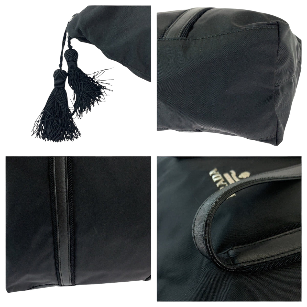 PRADA Tote Bag BR3920 Nylon Black SilverMetal Tote Bag Shoulder Bag Test Triangle With logo Fringe Women Used Authentic