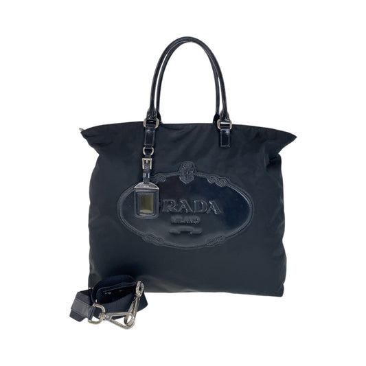 PRADA Tote Bag BN1105 Nylon Black SilverMetal Tote Bag Shoulder Bag 2way Test Logo embossed Women Used Authentic
