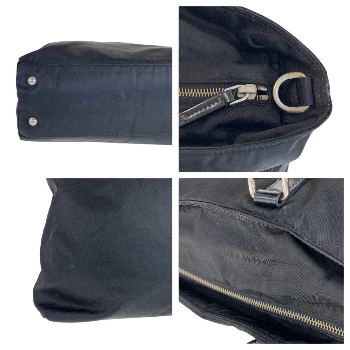 PRADA Tote Bag BN1105 Nylon Black SilverMetal Tote Bag Shoulder Bag 2way Test Logo embossed Women Used Authentic