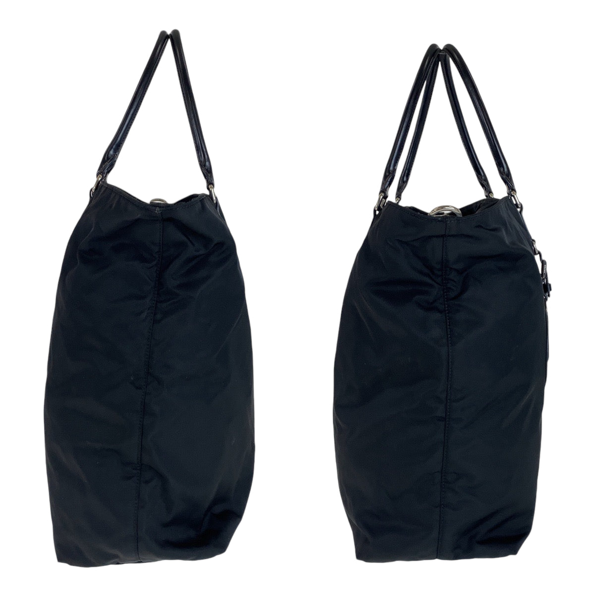 PRADA Tote Bag BN1105 Nylon Black SilverMetal Tote Bag Shoulder Bag 2way Test Logo embossed Women Used Authentic