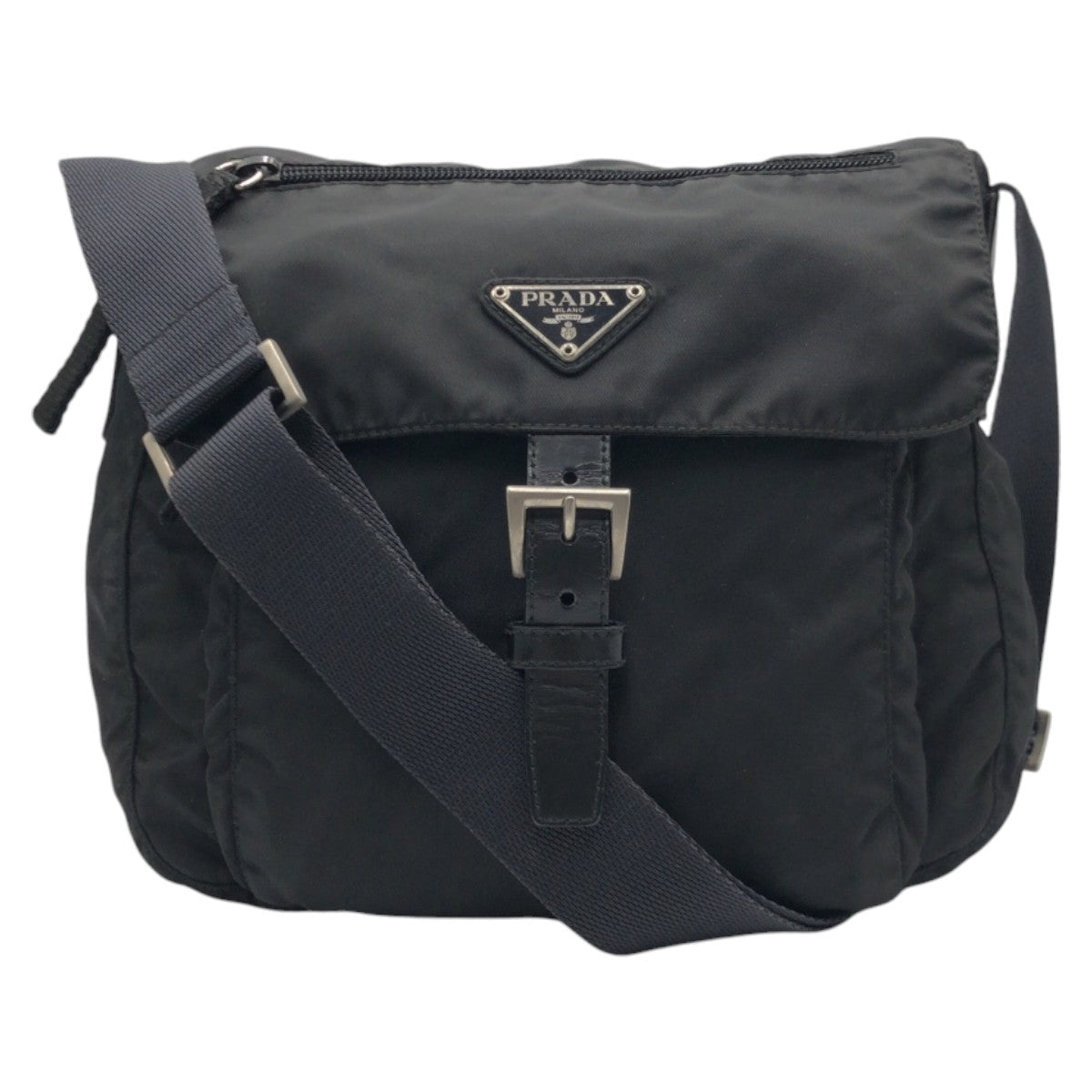 PRADA Shoulder Bag Nylon Black black Shoulder back pochette Test Triangular logo Women Used Authentic