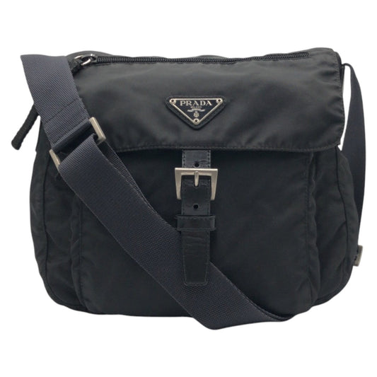PRADA Shoulder Bag Nylon Black black Shoulder back pochette Test Triangular logo Women Used Authentic