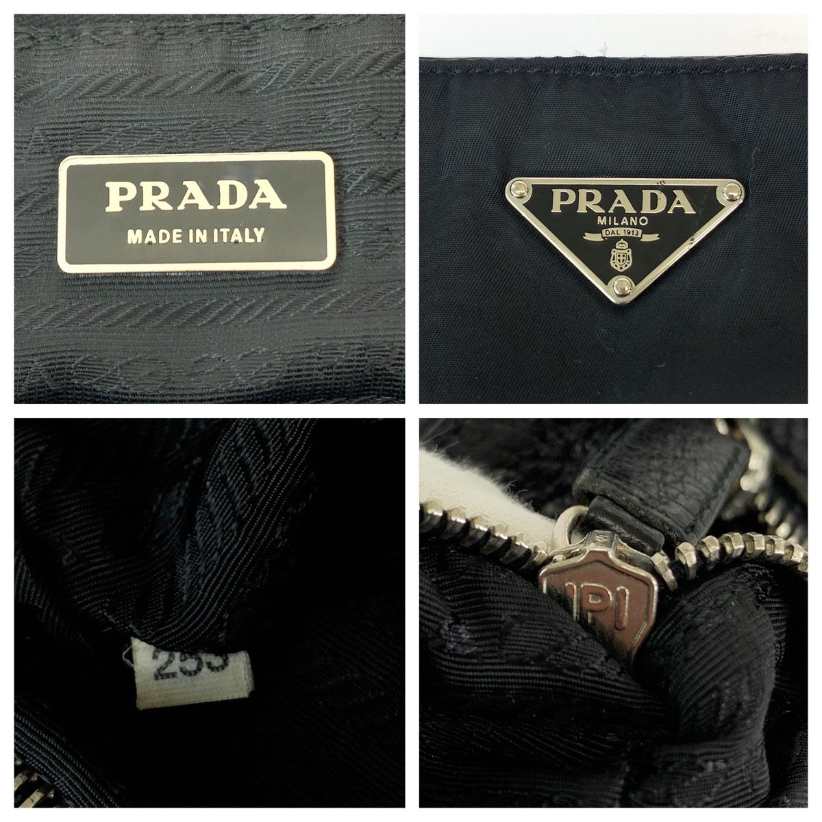PRADA Shoulder Bag Nylon, Leather Black SilverMetal Shoulder Bag Messenger bag Tessuto Vitello Dino Triangle With logo mens Used Authentic