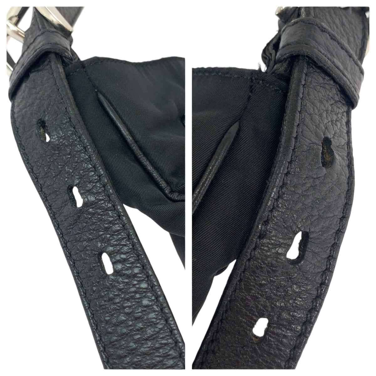 PRADA Shoulder Bag Nylon, Leather Black SilverMetal Shoulder Bag Messenger bag Tessuto Vitello Dino Triangle With logo mens Used Authentic