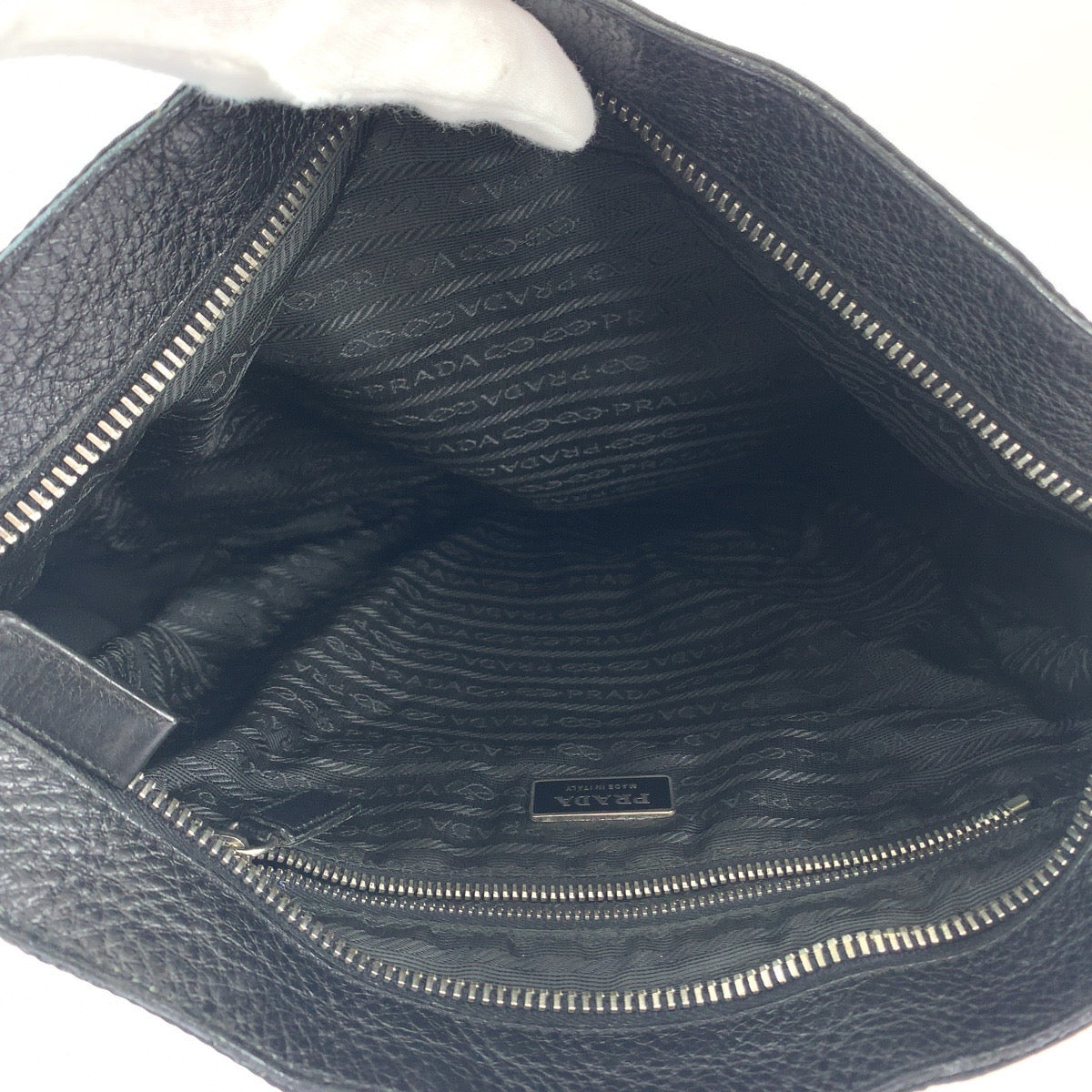 PRADA Shoulder Bag Nylon, Leather Black SilverMetal Shoulder Bag Messenger bag Tessuto Vitello Dino Triangle With logo mens Used Authentic