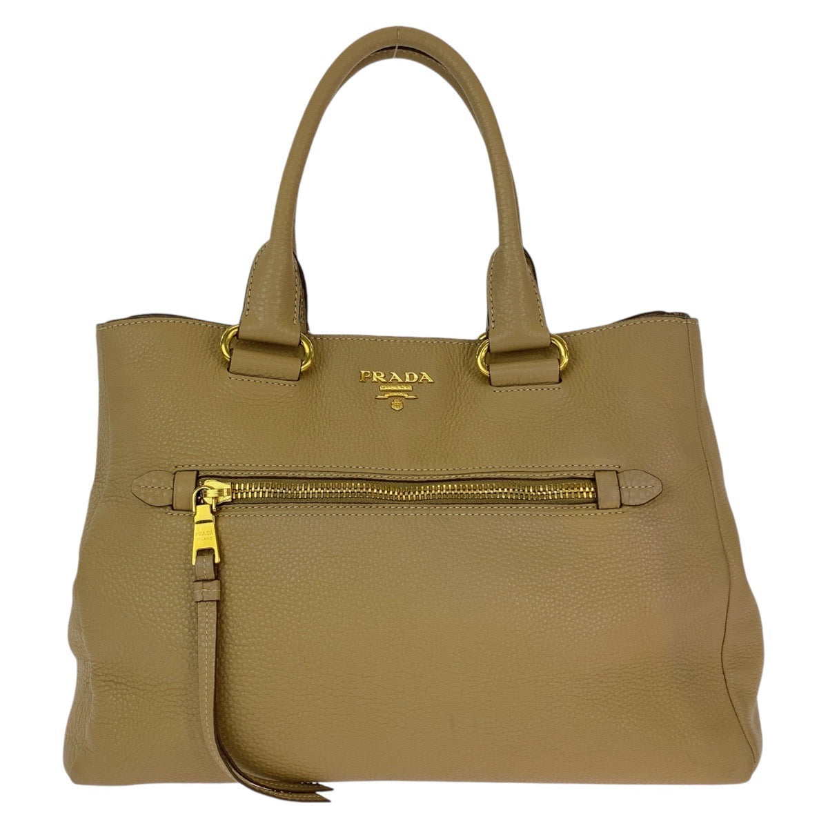 PRADA Tote Bag leather Beige Gold Metal Tote Bag Handbag Shoulder Bag Vitterodino Women Used Authentic