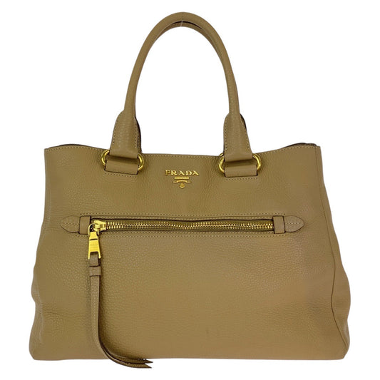 PRADA Tote Bag leather Beige Gold Metal Tote Bag Handbag Shoulder Bag Vitterodino Women Used Authentic