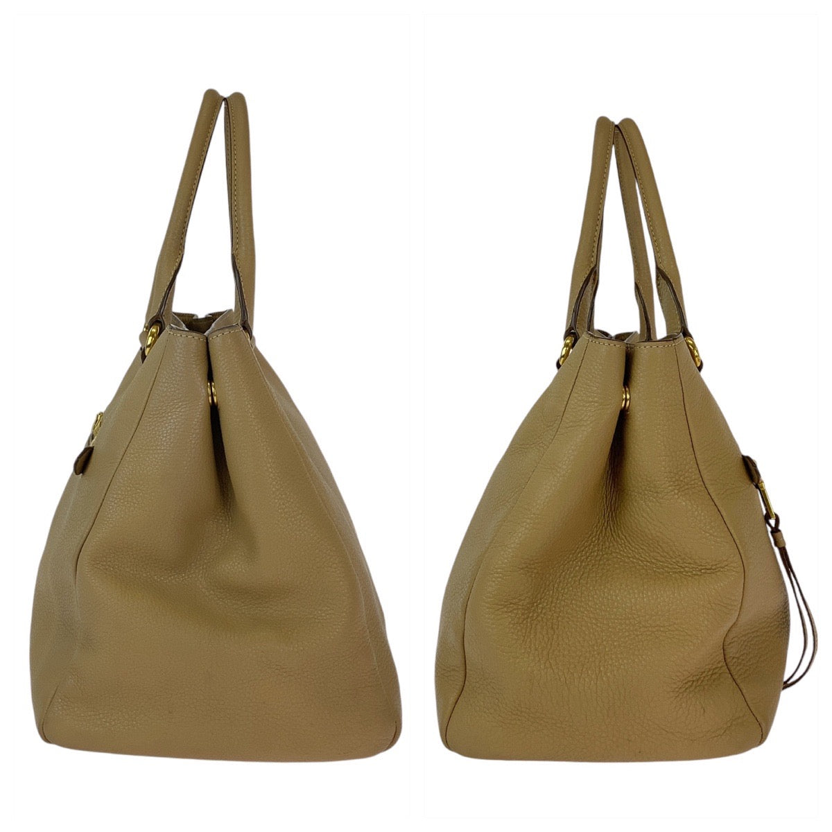 PRADA Tote Bag leather Beige Gold Metal Tote Bag Handbag Shoulder Bag Vitterodino Women Used Authentic