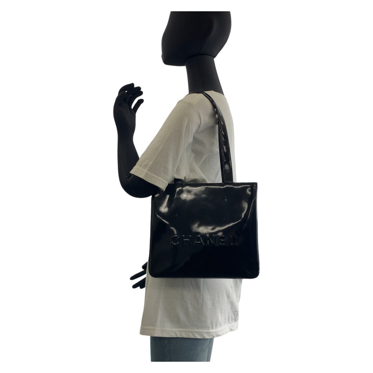 CHANEL Tote Bag enamel Black Gold Metal