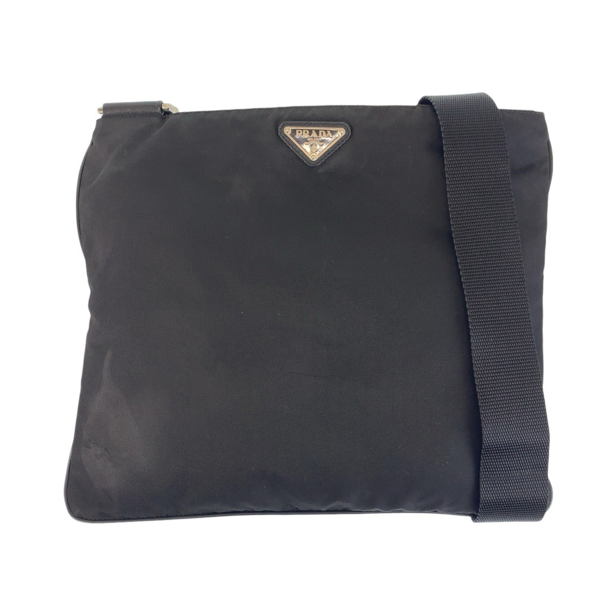 PRADA Shoulder Bag Nylon Black SilverMetal Crossbody Shoulder Bag Messenger Bag Testo Saffiano leather Triangle With logo mens Used Authentic