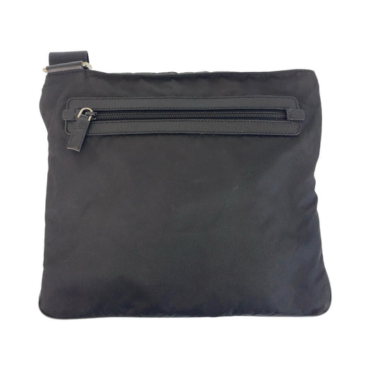 PRADA Shoulder Bag Nylon Black SilverMetal Crossbody Shoulder Bag Messenger Bag Testo Saffiano leather Triangle With logo mens Used Authentic
