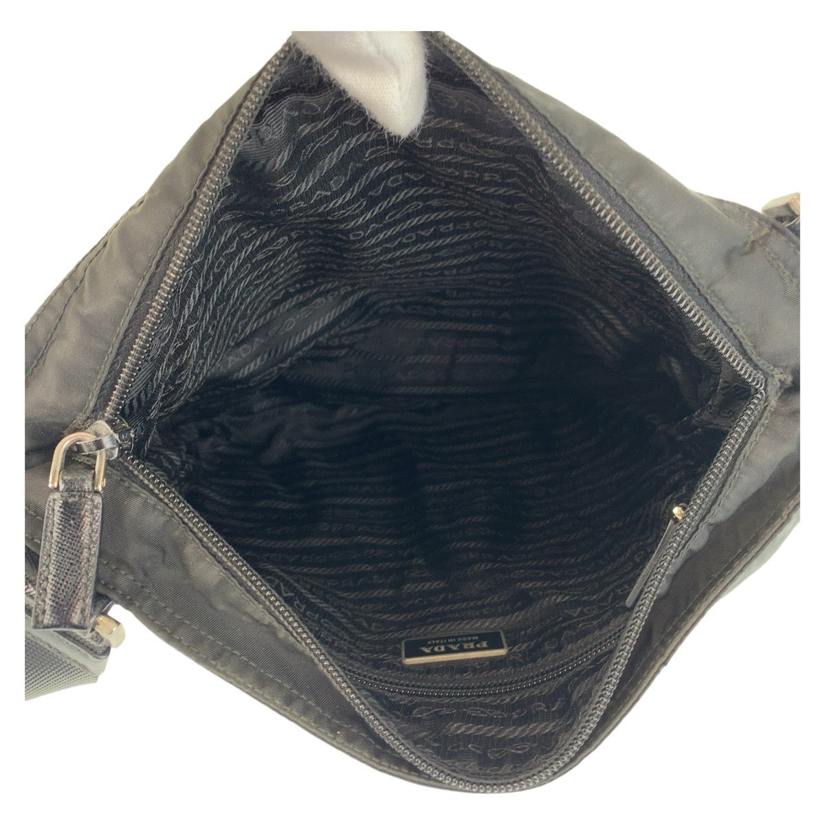 PRADA Shoulder Bag Nylon Black SilverMetal Crossbody Shoulder Bag Messenger Bag Testo Saffiano leather Triangle With logo mens Used Authentic