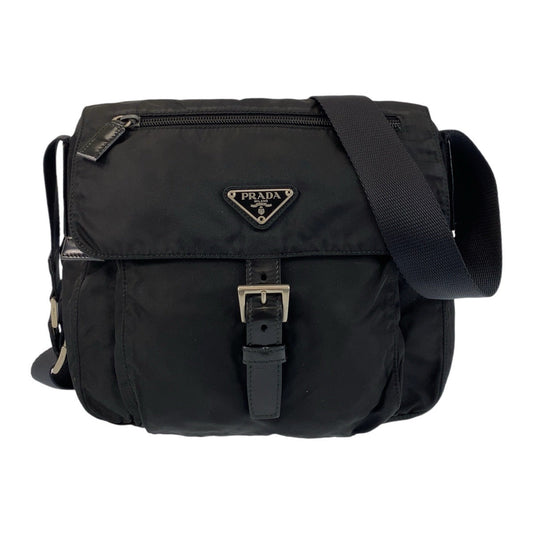 PRADA Shoulder Bag Nylon Black SilverMetal Crossbody Shoulder Bag Messenger Bag Test Triangle With logo mens Used Authentic