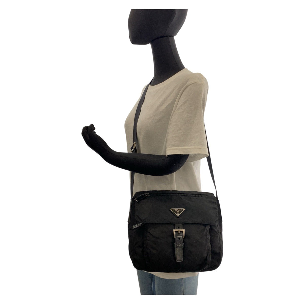 PRADA Shoulder Bag Nylon Black SilverMetal Crossbody Shoulder Bag Messenger Bag Test Triangle With logo mens Used Authentic