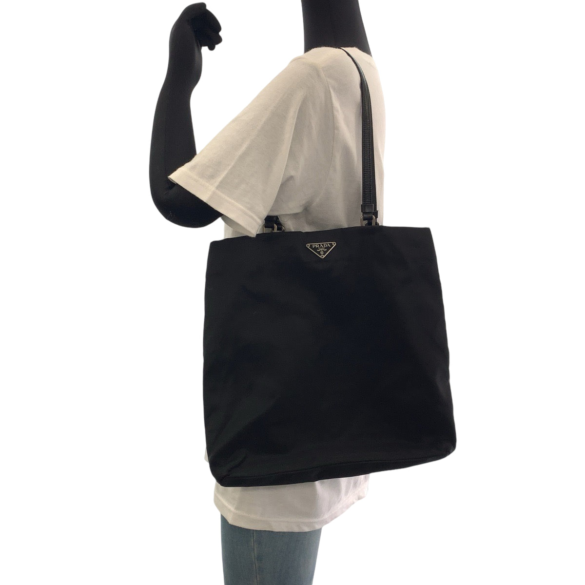 PRADA Tote Bag B11213 Nylon Black SilverMetal Tote Bag Shoulder Bag Test Triangle With logo Women Used Authentic