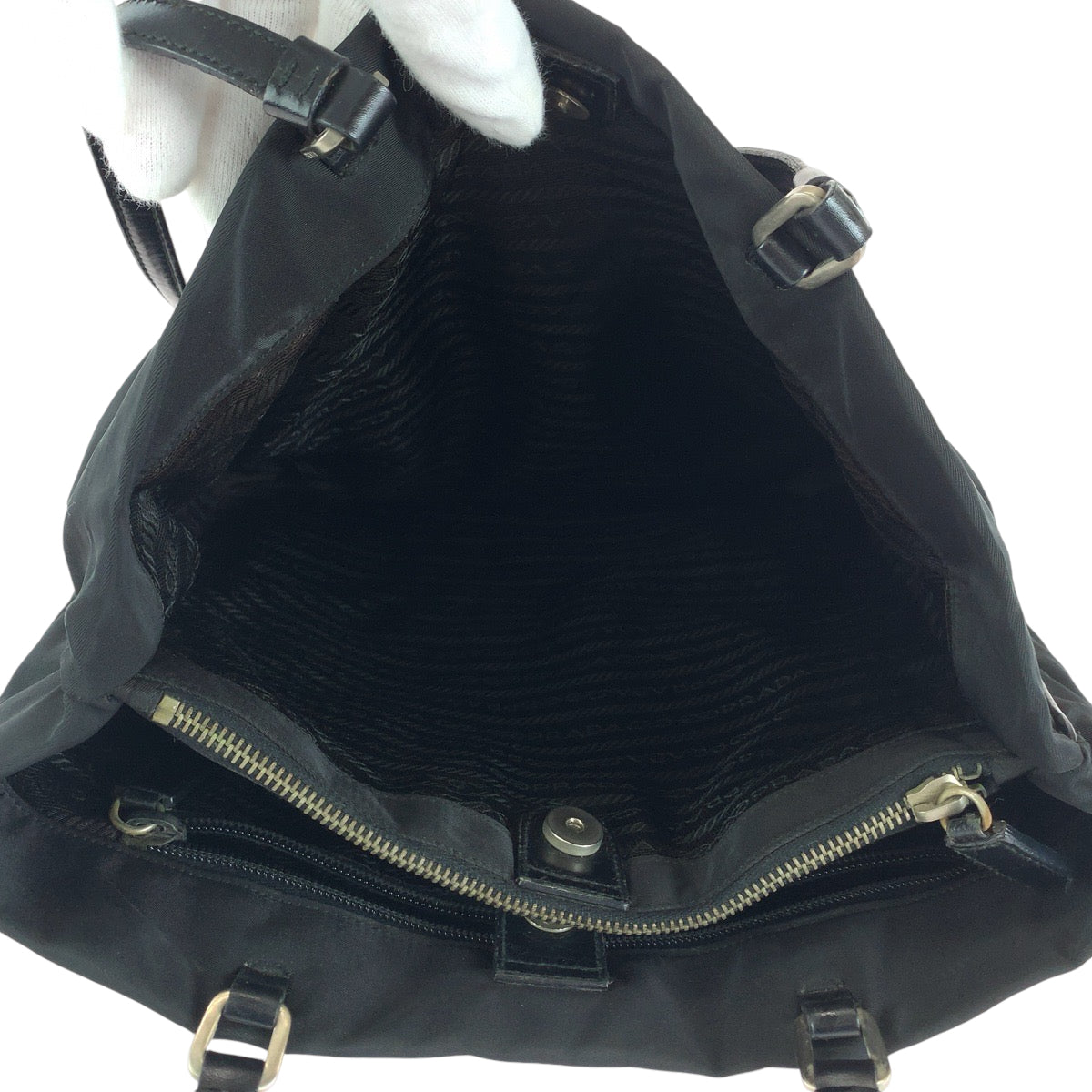 PRADA Tote Bag B11213 Nylon Black SilverMetal Tote Bag Shoulder Bag Test Triangle With logo Women Used Authentic