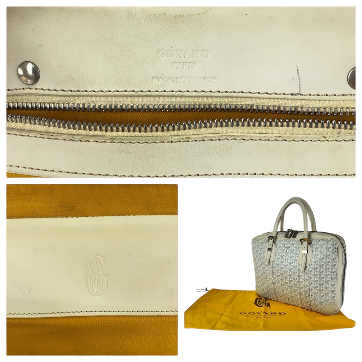 GOYARD Business bag leather White Gray SilverMetal Business bag handbag Ambasard PM Women Used Authentic