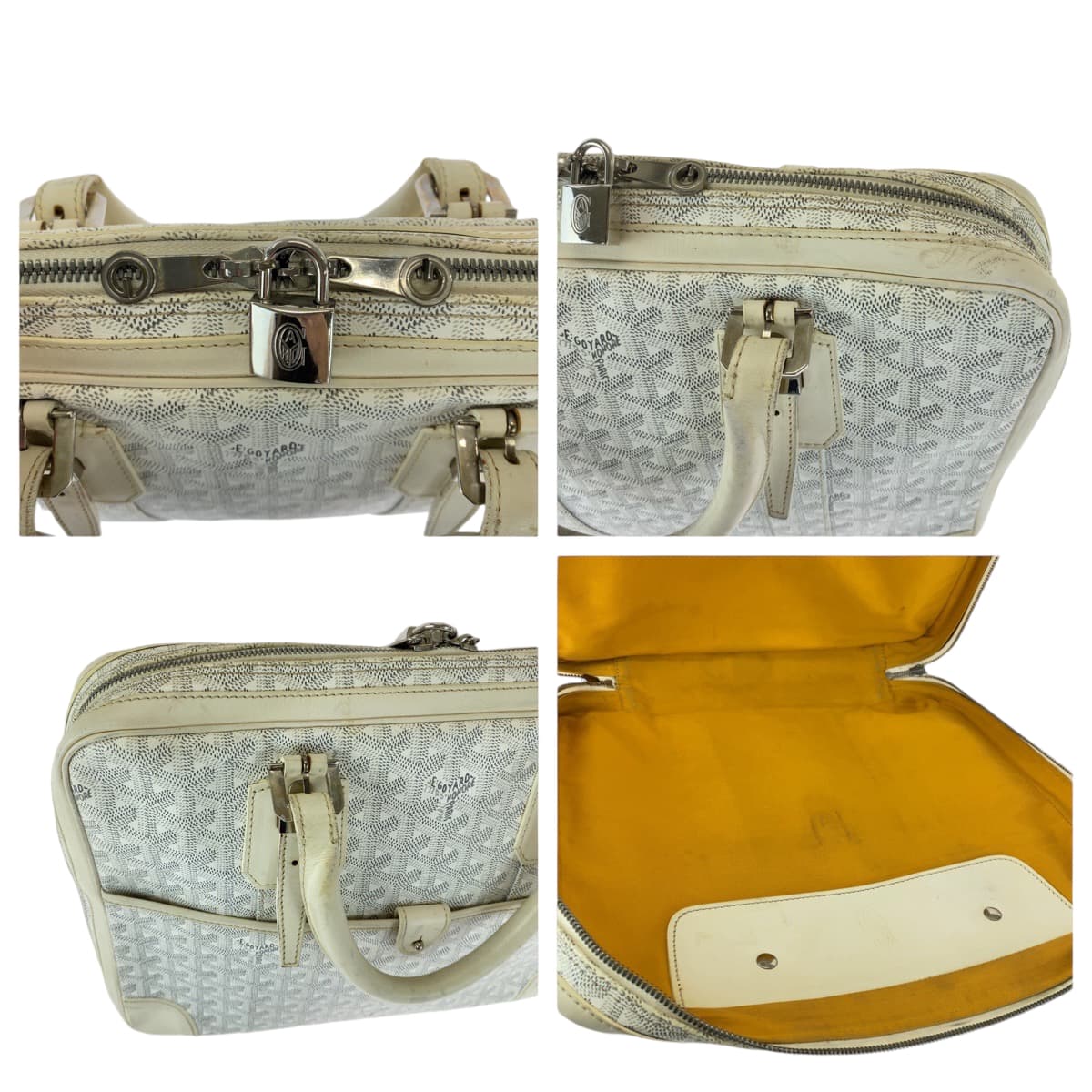 GOYARD Business bag leather White Gray SilverMetal Business bag handbag Ambasard PM Women Used Authentic