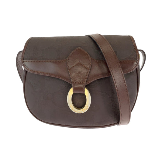 Dior Shoulder Bag PVC Brown Gold Metal Shoulder Bag pochette Trotter Women Used Authentic