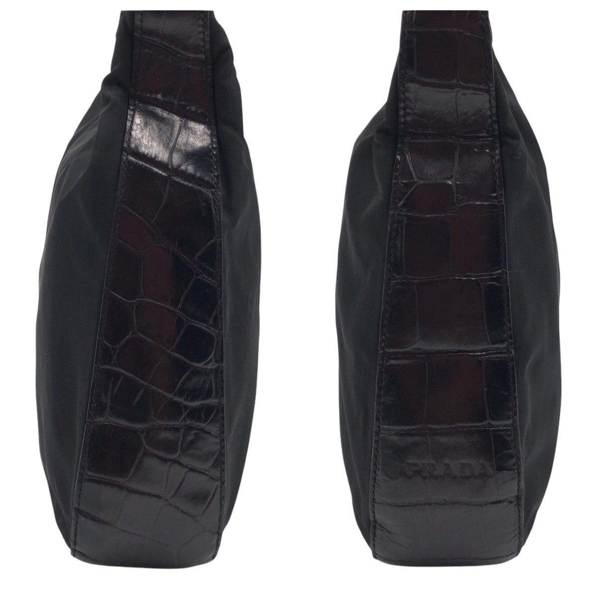 PRADA Shoulder Bag Nylon, Leather Black black Hobo Shoulder Bag Test Embossing Women Used Authentic