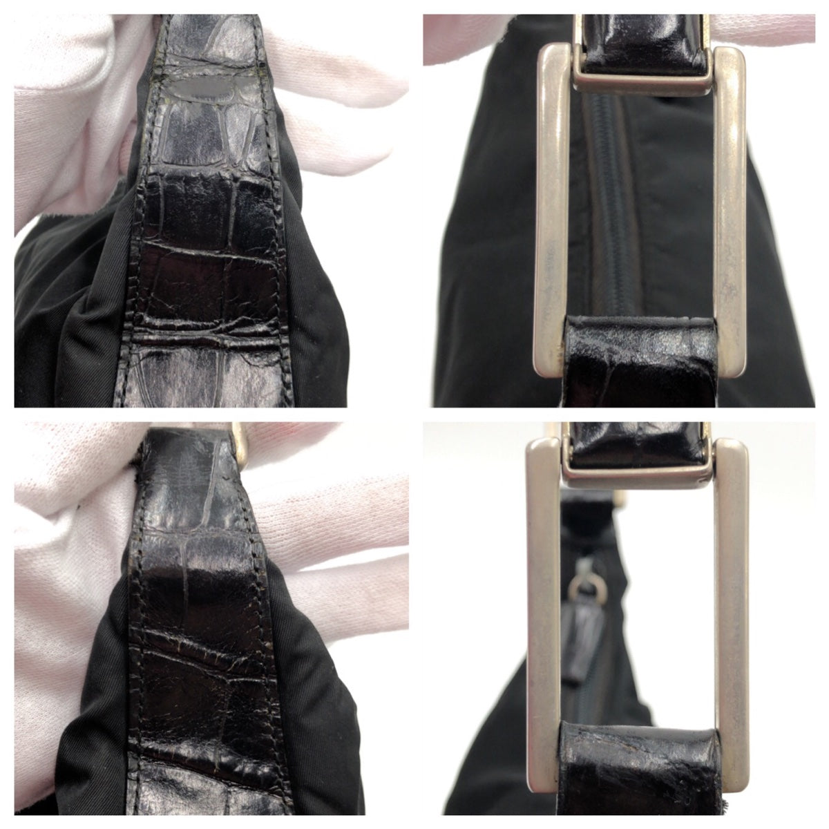 PRADA Shoulder Bag Nylon, Leather Black black Hobo Shoulder Bag Test Embossing Women Used Authentic
