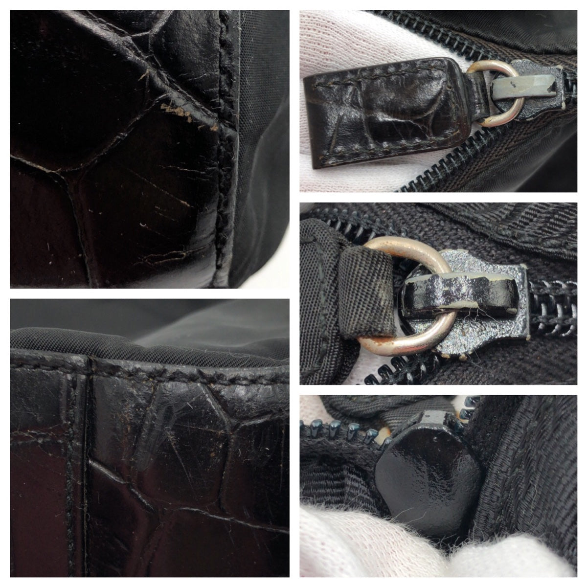 PRADA Shoulder Bag Nylon, Leather Black black Hobo Shoulder Bag Test Embossing Women Used Authentic