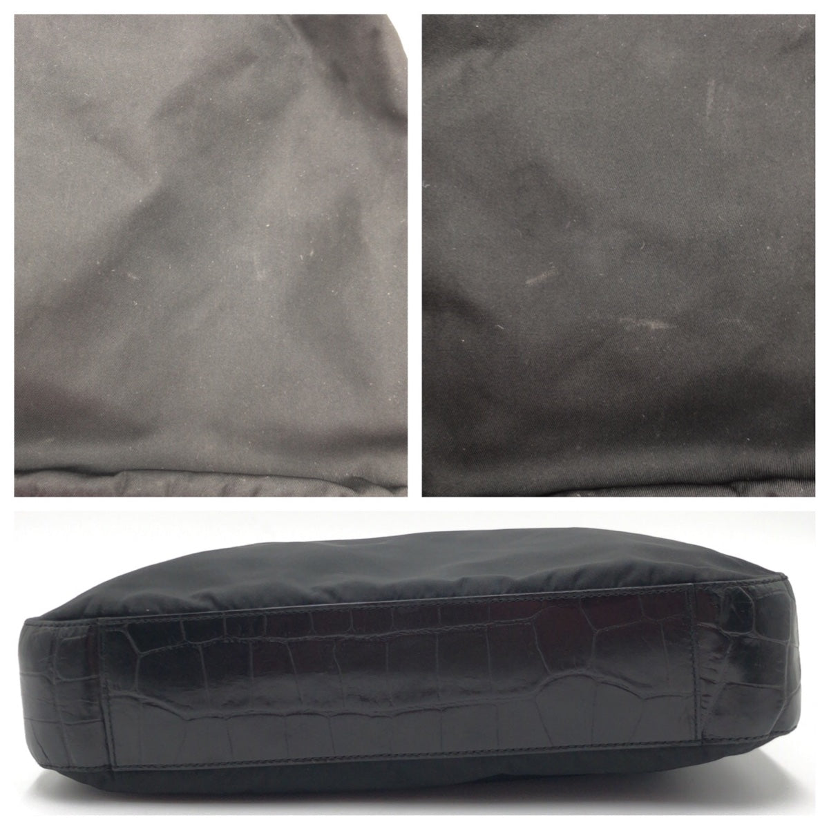 PRADA Shoulder Bag Nylon, Leather Black black Hobo Shoulder Bag Test Embossing Women Used Authentic