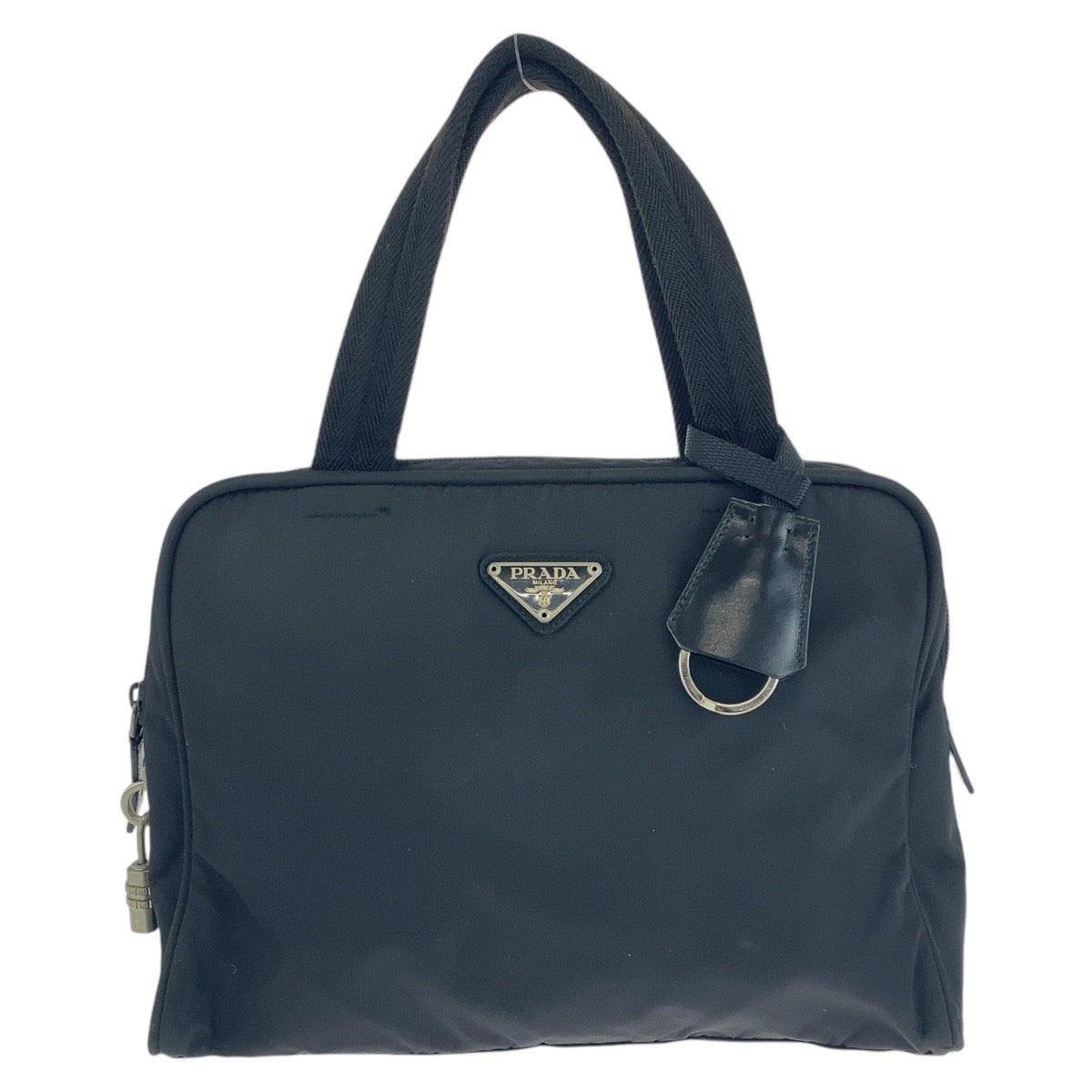 PRADA Handbag Nylon Black SilverMetal Handbag Test Triangle With logo Women Used Authentic