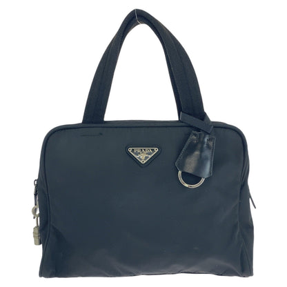 PRADA Handbag Nylon Black SilverMetal Handbag Test Triangle With logo Women Used Authentic