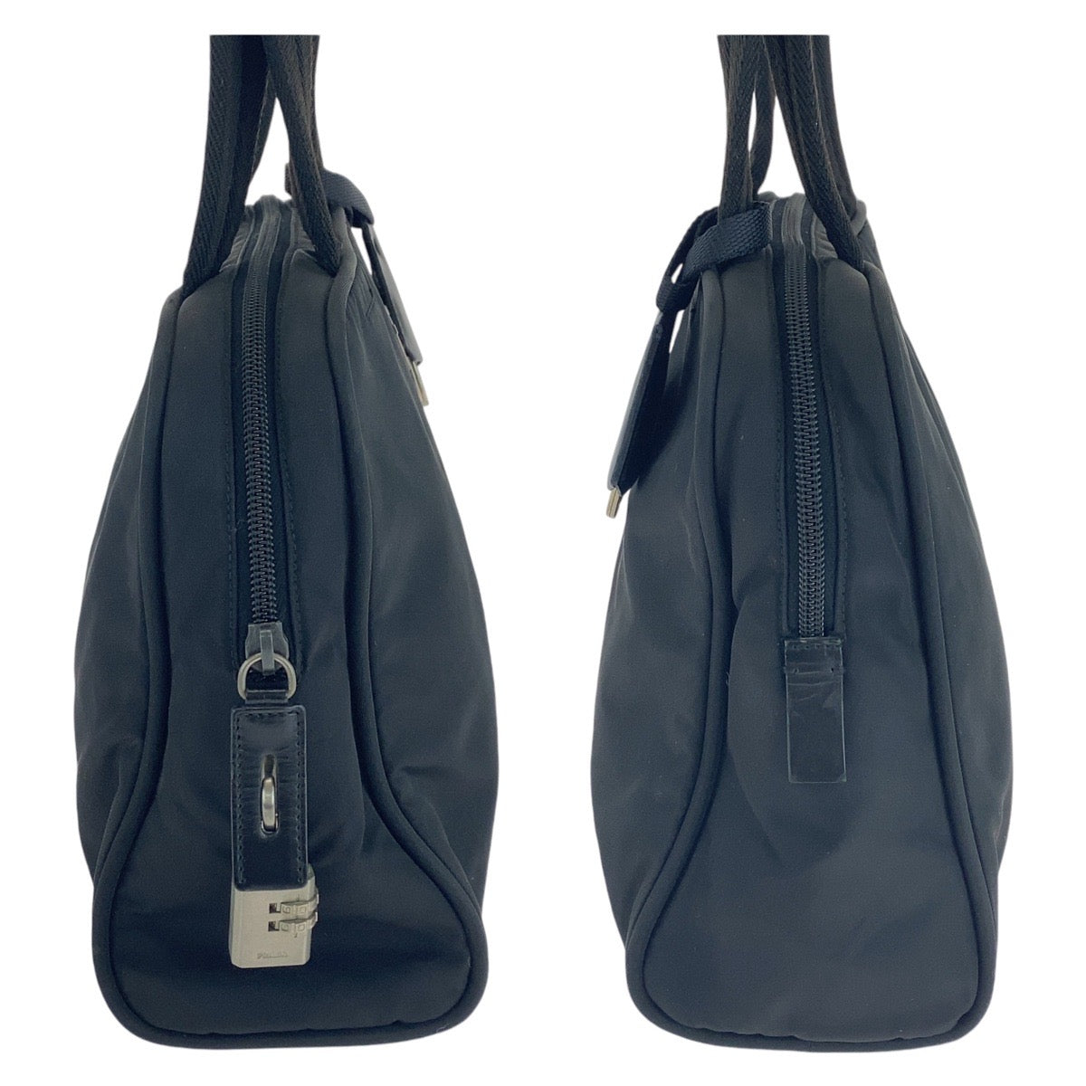 PRADA Handbag Nylon Black SilverMetal Handbag Test Triangle With logo Women Used Authentic