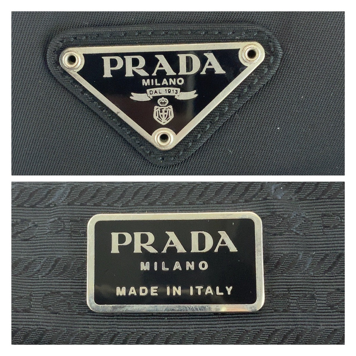 PRADA Handbag Nylon Black SilverMetal Handbag Test Triangle With logo Women Used Authentic