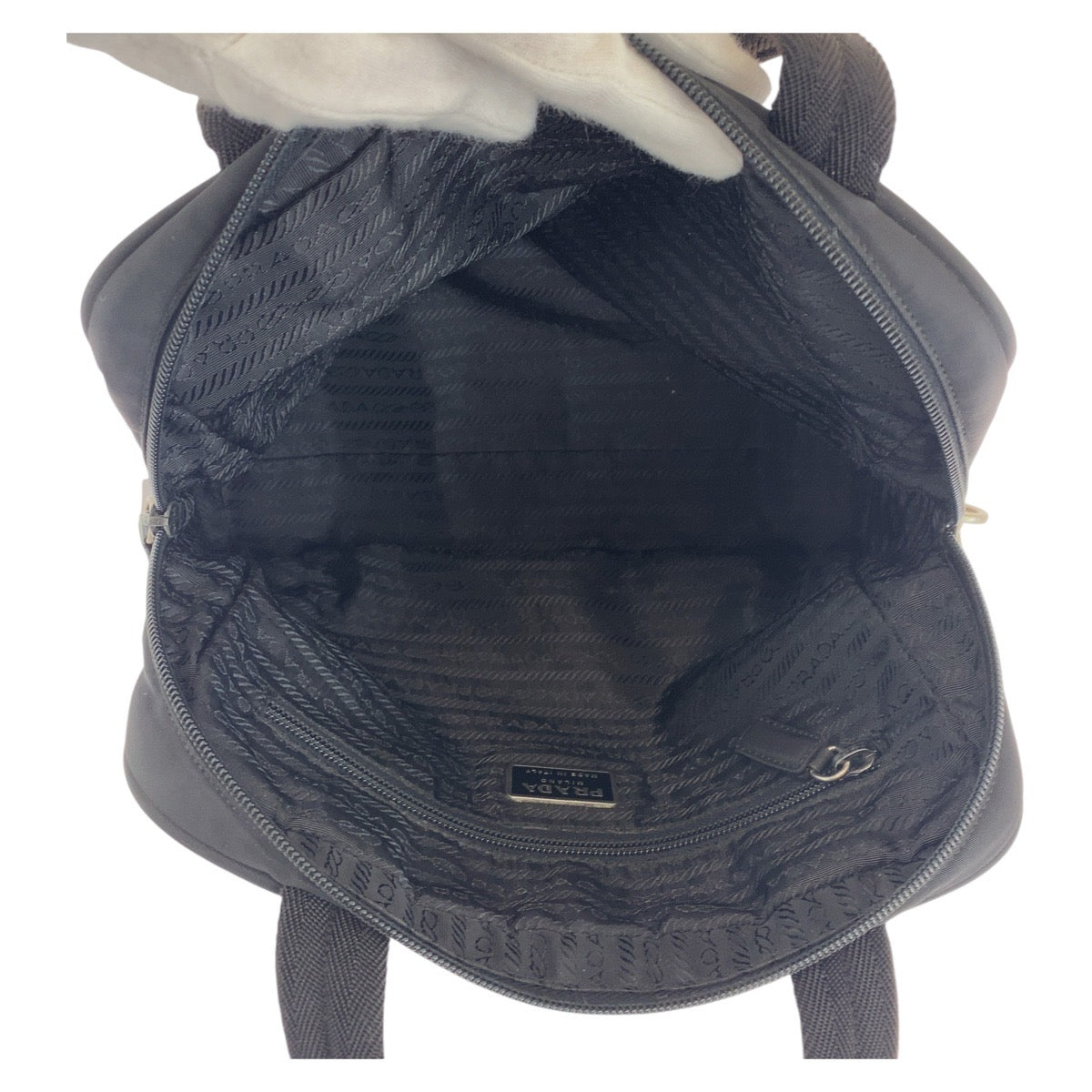 PRADA Handbag Nylon Black SilverMetal Handbag Test Triangle With logo Women Used Authentic