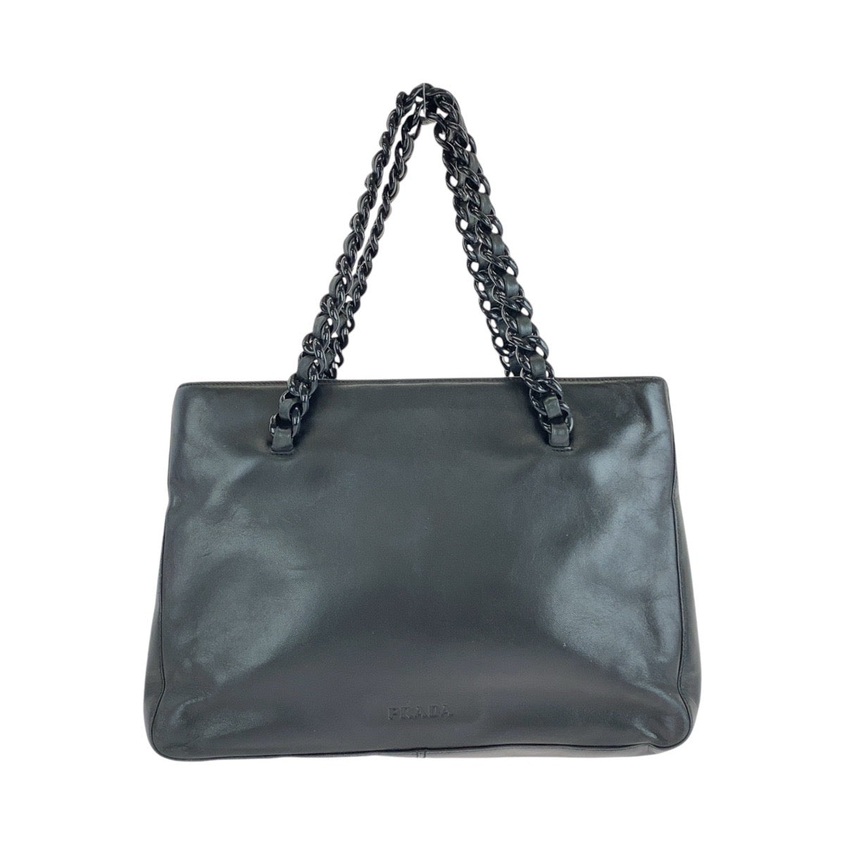 PRADA Tote Bag Leather, Plastic Black Silver Metal Tote Bag handbag Plastic Chain Women Used Authentic