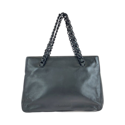 PRADA Tote Bag Leather, Plastic Black Silver Metal Tote Bag handbag Plastic Chain Women Used Authentic