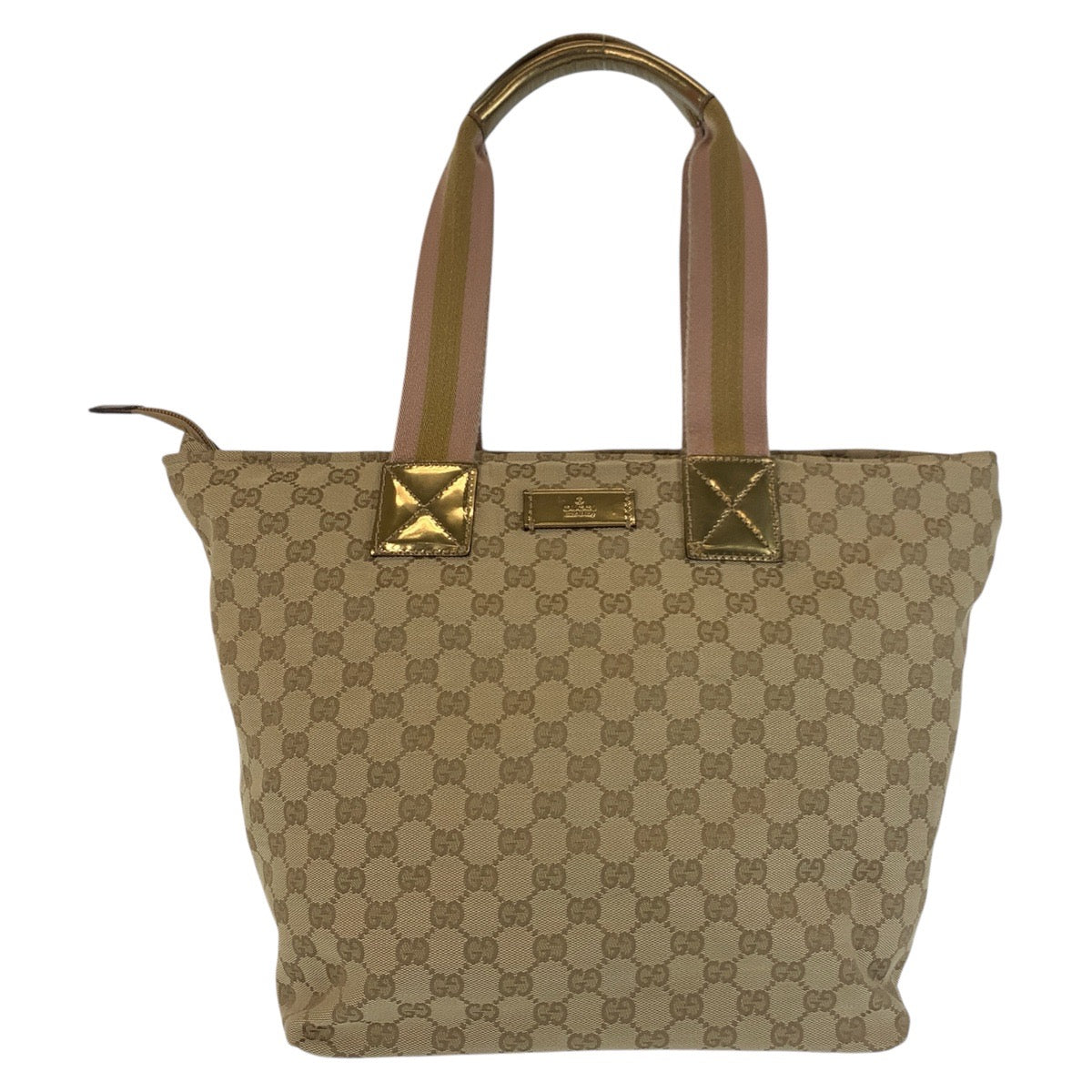 GUCCI Tote Bag 131231 GG canvas Beige Gold GoldMetal Tote Bag Shoulder Bag Women Used Authentic