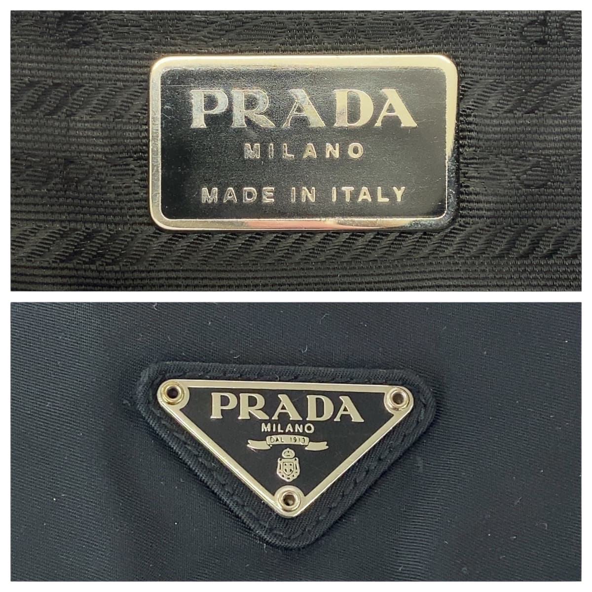 PRADA Shoulder Bag Nylon Black SilverMetal Shoulder Bag pochette Test Triangle With logo Women Used Authentic